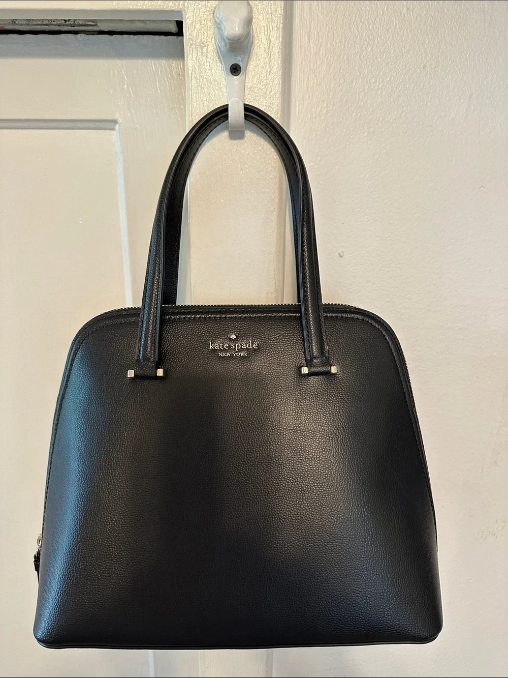 Kate Spake Black Leather Dome Satchel with Removable Strap